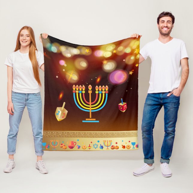Lycklig Hanukkah Helgdag Ljus festdesign Fleecefilt (På plats)