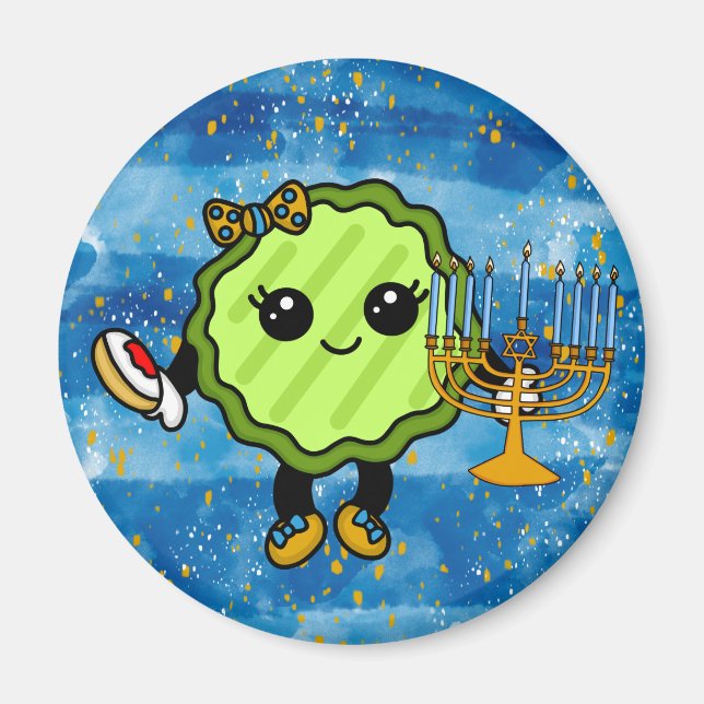 Lycklig Hanukkah Helgdag Pickle Magnet (Framsidan)
