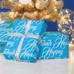 Lycklig Hanukkah himlar blått, modernt elegant-skr Presentpapper<br><div class="desc">Lycklig Hanukkah himlar blå och vit modern elegant manuset mönster presenten Wrapping Papper. Vit manustypografi på himlar blå bakgrund.</div>