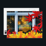 Lycklig Hanukkah! Hösttema Helg Vykort<br><div class="desc">Lycklig Hanukkah. Höstfönstrets målning med David Ornaments Hanukkah anpassade Postcard. Matchningskort och gåvor finns tillgängliga i de judiska Helgdagarna/Hanukkah-kategorin i vår butik.</div>