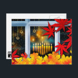 Lycklig Hanukkah! Hösttema Helg Vykort<br><div class="desc">Lycklig Hanukkah. Höstfönstrets målning med David Ornaments Hanukkah anpassade Postcard. Matchningskort och gåvor finns tillgängliga i de judiska Helgdagarna/Hanukkah-kategorin i vår butik.</div>