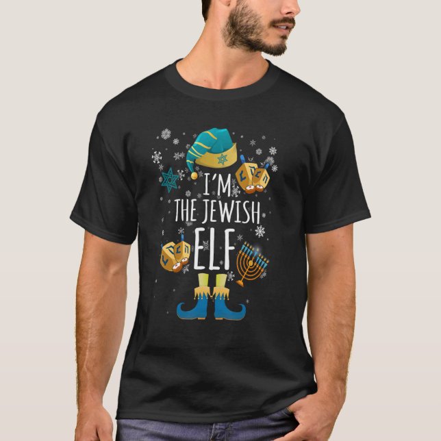 Lycklig Hanukkah Jewish Elf Family Group, jul P T Shirt (Framsida)