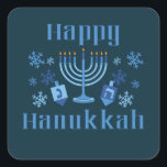 Lycklig Hanukkah Jewish Festival Menorah Dreidel Fyrkantigt Klistermärke<br><div class="desc">Lycklig Hanukkah roligt judisk helgdag med snöflingor,  menorah och dreidel.</div>
