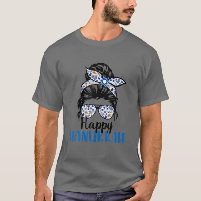 Lycklig Hanukkah Jewish Messy Bun Kvinnor jul Pa T Shirt (Framsida)