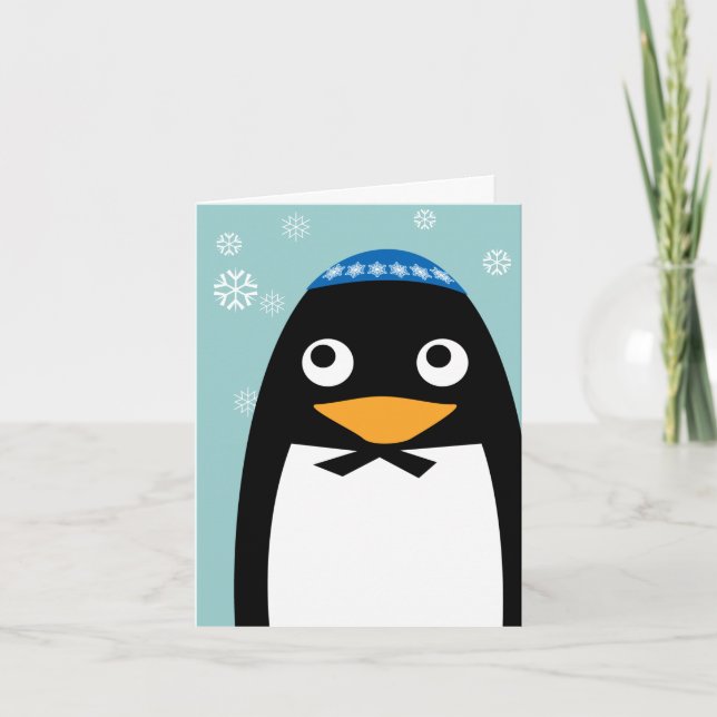 Lycklig Hanukkah Jewish Penguin Yarmulke Helgkort (Framsida)