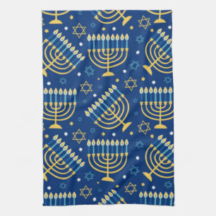 Lycklig Hanukkah Jewish Star Menorah Blue Kitchen Kökshandduk
