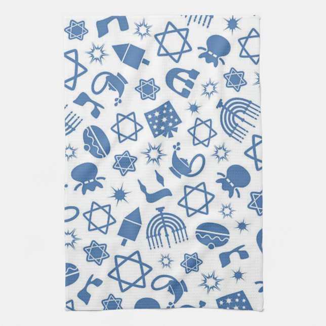 Lycklig Hanukkah Jewish Star Menorah Blue Kitchen  Kökshandduk (Vertikal)