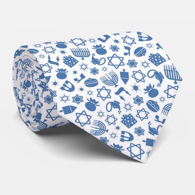 Lycklig Hanukkah Jewish Star Menorah Blue Neck Tie Slips (Rullad)