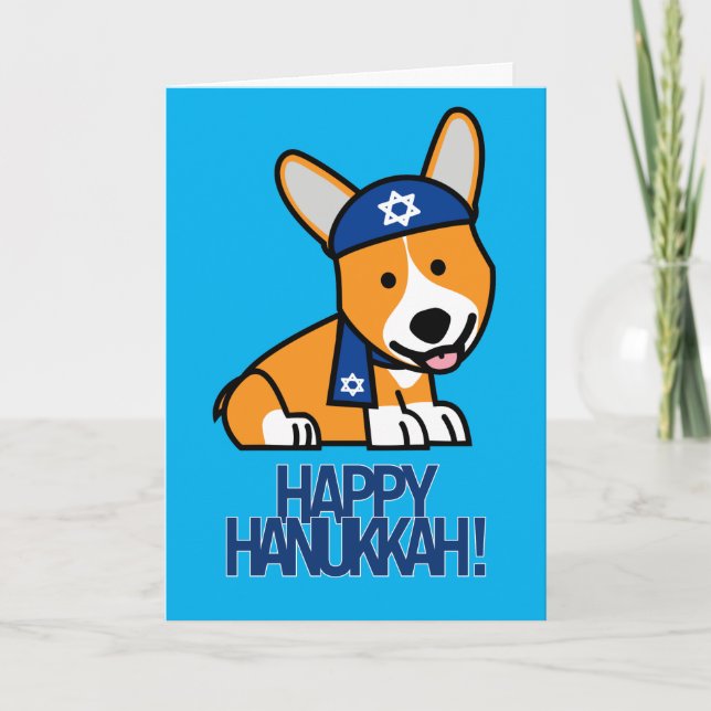 Lycklig Hanukkah judish Corgi Corgis Hund Puppy Helgkort (Framsida)