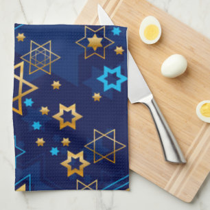 Lycklig Hanukkah judish Star Menorah Blue Kökshandduk