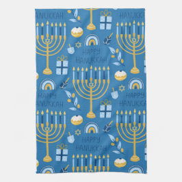 Lycklig Hanukkah judish Star Menorah Blue Kökshandduk