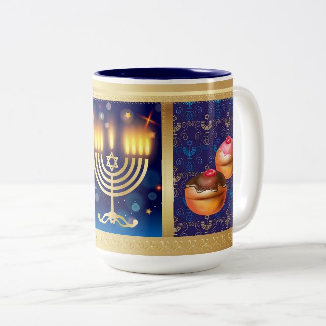 Lycklig Hanukkah judisk Helgdag vacker Två-Tonad Mugg (Framsida höger)