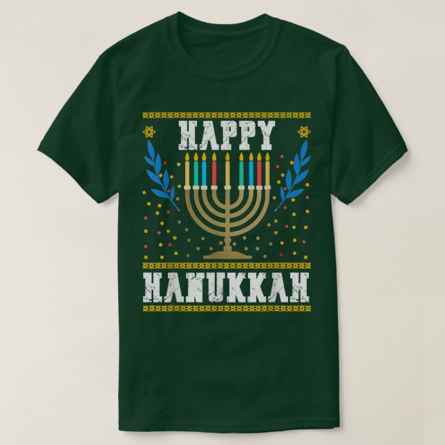 Lycklig Hanukkah judisk jul Menorah Hanukkah T Shirt (Design framsida)