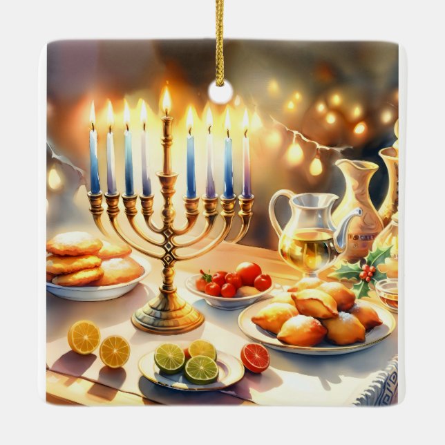 Lycklig Hanukkah Julgransprydnad Keramik (Baksida)