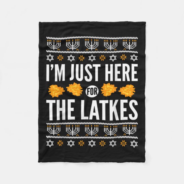 Lycklig Hanukkah just här för latkes hebreiska jud Fleecefilt (Framsidan)