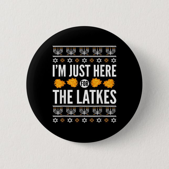 Lycklig Hanukkah just här för latkes hebreiska jud Knapp (Framsida)