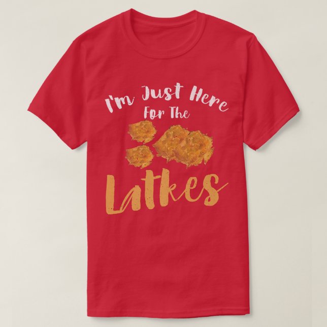 Lycklig Hanukkah Just här för latkes hebreiska jud T Shirt (Design framsida)