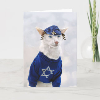 Lycklig Hanukkah katt med Payot och yarmulken Helgkort