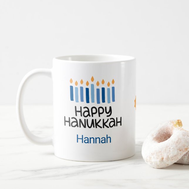 Lycklig Hanukkah Kids Adsible Namn Mugg (Med munk)