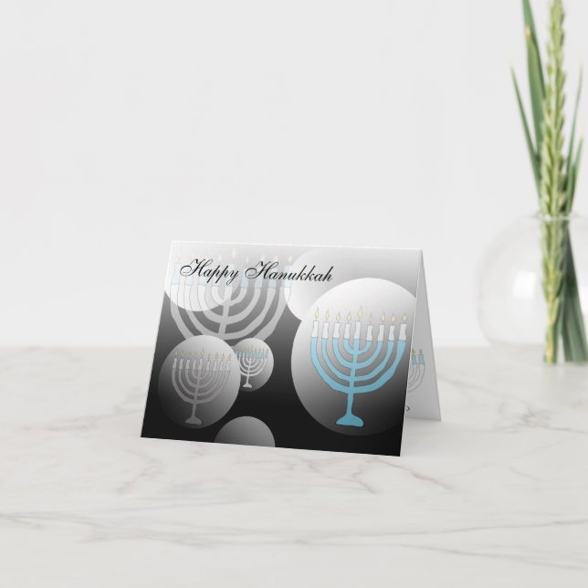 Lycklig Hanukkah-kortet Menorah Globe Helgkort (Framsida)