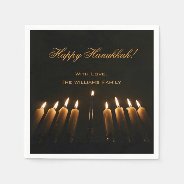 Lycklig Hanukkah Lamp Menorah Light Candles Chanuk Pappersservett (Framsidan)