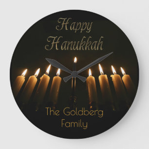 Lycklig Hanukkah Lamp Menorah Ljus Candles Stor Klocka