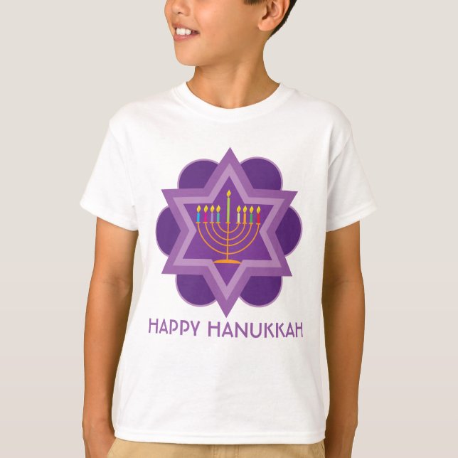 Lycklig Hanukkah lila1 T Shirt (Framsida)