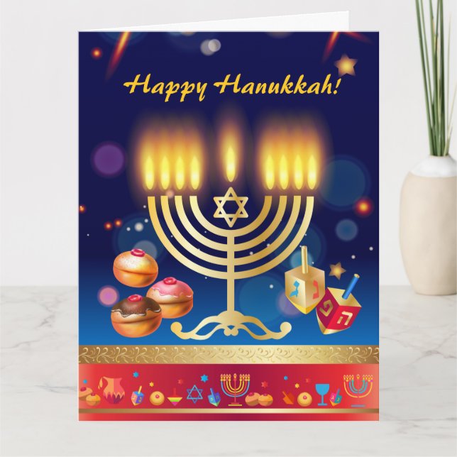 Lycklig Hanukkah Ljus judisk Guld Kort (Framsida)