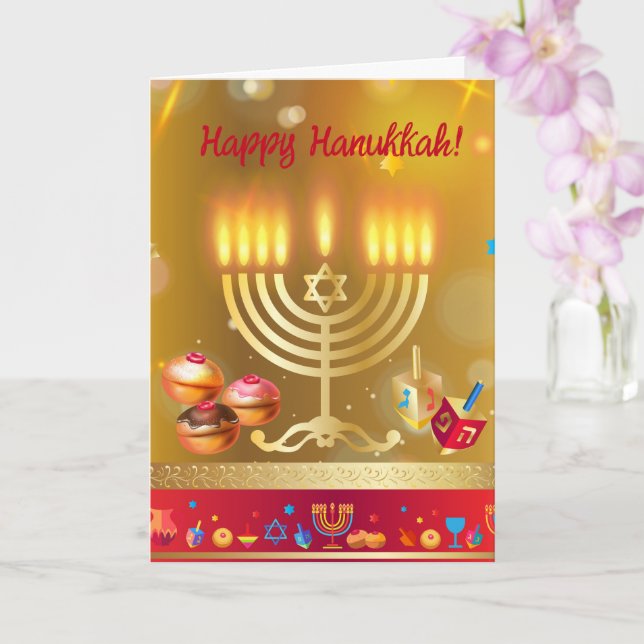 Lycklig Hanukkah Ljus judisk Guld Kort (Orkide)