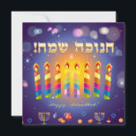 Lycklig Hanukkah Ljus judisk Helgdag-festival Kort<br><div class="desc">Lycklig Hanukkah Vackert judiskt Julhälsningar kort. Lycklig Chanukah-text - översätt från hebreisk/judisk Helgdag Hanukkah-bakgrund med traditionella Chanukah-symboler - Guld Menorah, Hanukkiah Candelabrum och Candles, trädrömmar (spinnande topp), donuts, David-stjärna och åkande ljus tapet mönster. Hanukkah Festival Dekoration. Jerusalem, Israel. Inbjudningar och mallar, gratulationskort, vykort, vacker kortdesign med textmall anpassar dem genom...</div>