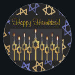 Lycklig Hanukkah! Mall för stor anpassningsbar-eti Runt Klistermärke<br><div class="desc">Lycklig Hanukkah! Anpassa den här anpassningsbarnas vackra klistermärke i två storlekar. Lägg till grafikeffekter på hälsningskortet, Hanukkah-kortet eller för en inbjudan till julfest. Lägg till egna personliger. Slutför en samordnad elegant: I vår butik zazzle.com/celebrationsevents* se matchande inbjudningar, meddelanden, gratulationskort, postkort, Postage Frimärke, Apparel, Gifts med mera! Slutför en samordnad elegant:...</div>