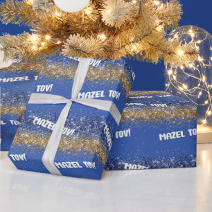 Lycklig Hanukkah Mazel Tov Blue Guld Gnistra Presentpapper