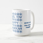 Lycklig Hanukkah Mazel Tov Star of David Menorah Kaffemugg<br><div class="desc">Lycklig Hanukkah Mazel Tov Star av David Menorah Hebrew Festival Light Firande Jewish Helgdag Typography Mönster Coffee Mugg med anpassningsbar och namn</div>