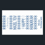 Lycklig Hanukkah Mazel Tov Star of David Menorah Rektangulärt Klistermärke<br><div class="desc">Lycklig Hanukkah Mazel Tov Star av David Menorah Candles Snöflingor Mönster Blue and White Elegant Rectangle Gift Märkre Stickers for Hanukkah Gifts and Warm Önskemål Hebrew Festival of Light Jewish Julhelg,  eget namn</div>