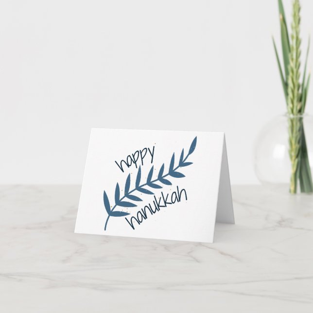 Lycklig Hanukkah (med blå Löv) Tack Kort (Framsida)