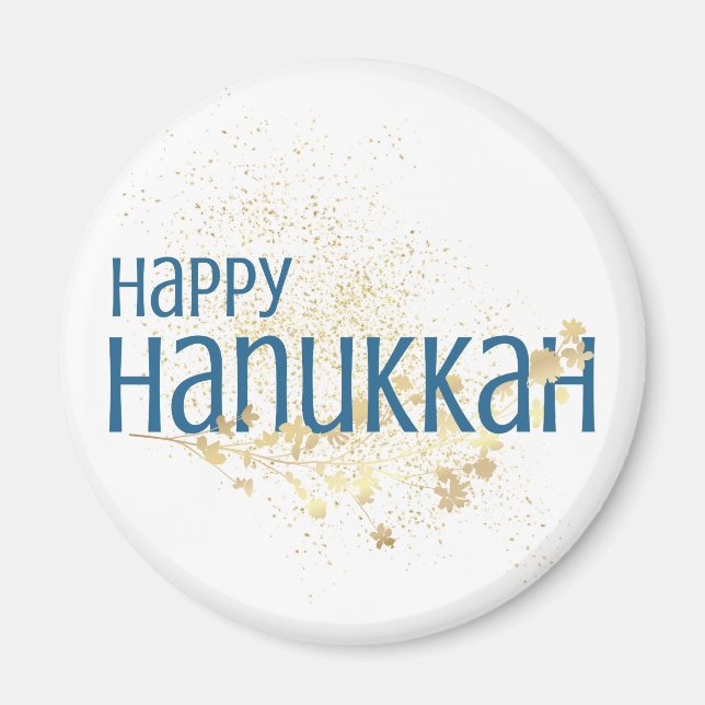Lycklig Hanukkah (med Guld Foliage) Magnet (Framsidan)