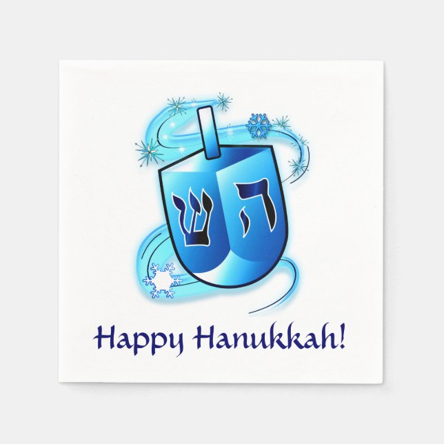 Lycklig Hanukkah med Spinning Dreidel Pappersservett (Framsidan)
