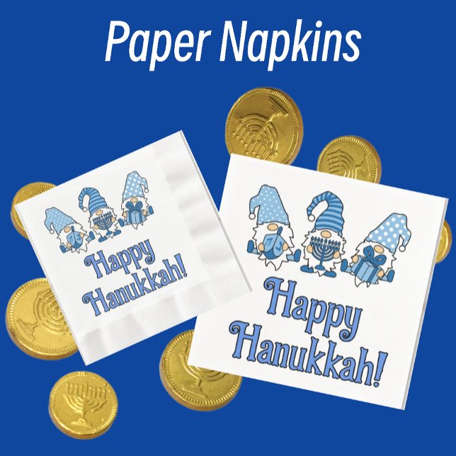 Lycklig Hanukkah med tre Gnomes Pappersservett (Paper napkins in several sizes and shapes.)