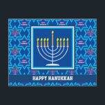 🕎 Lycklig Hanukkah, Menorah, anpassadets vykort<br><div class="desc">Lycklig Hanukkah med Menorah mot blå bakgrund. Helt anpassade tillbaka.</div>