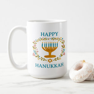 LYCKLIG HANUKKAH Menorah blommigt Jewish Helgdag Kaffemugg