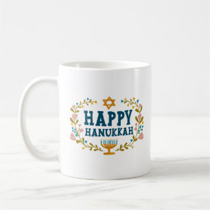 LYCKLIG HANUKKAH Menorah blommigt Jewish Helgdag Kaffemugg