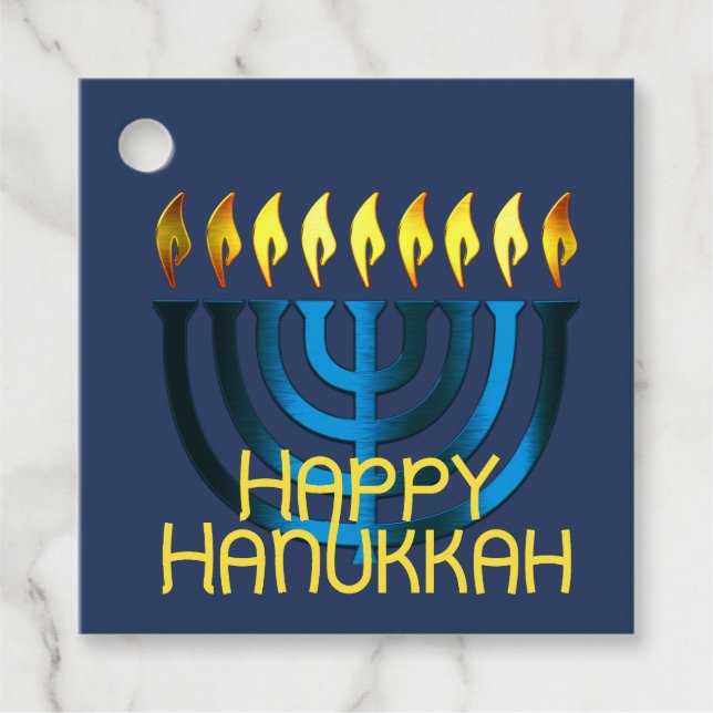 Lycklig Hanukkah Menorah Blue Gåvor Etiketter (Framsida)