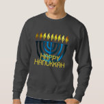 Lycklig Hanukkah Menorah Blue Lång Ärmad Tröja<br><div class="desc">Lycklig Hanukkah Menorah Blue</div>