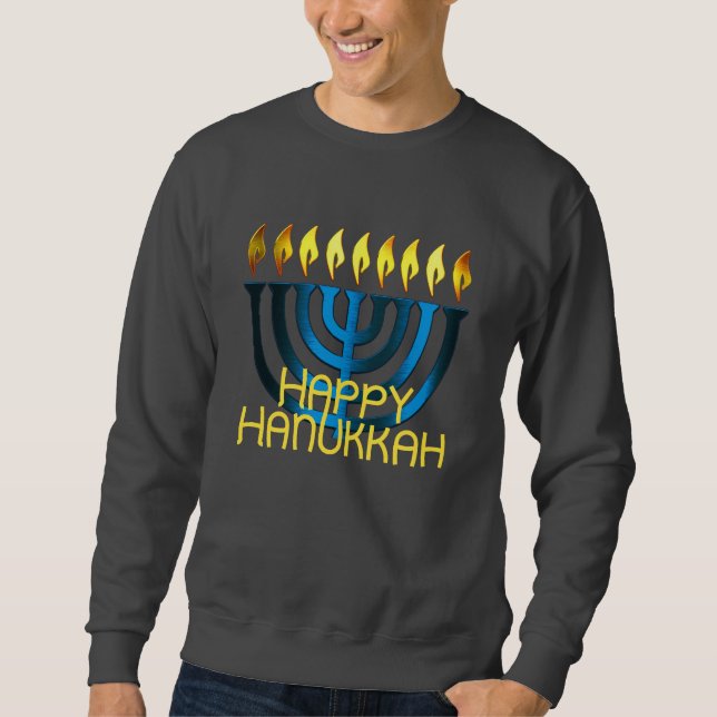 Lycklig Hanukkah Menorah Blue Lång Ärmad Tröja (Framsida)