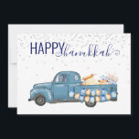 Lycklig Hanukkah Menorah Blue Vintage Lastbil Julkort<br><div class="desc">Den här designen skapades genom digital grafik. Den kan vara personlig i det område som tillhandahålls genom att ändra fotot och/eller text. Du kan också anpassa den genom att klicka för att anpassa ytterligare alternativ och ta bort eller ändra bakgrunden i färg, lägga till text, ändra texten färg eller stil...</div>
