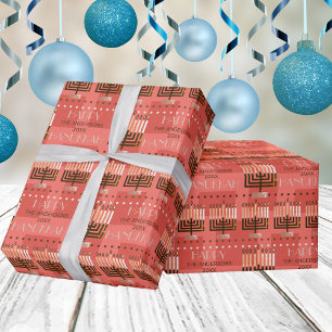 Lycklig Hanukkah Menorah Colorful Coral Mönster Presentpapper