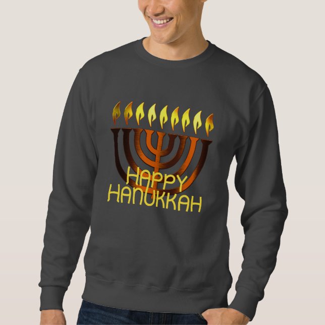 Lycklig Hanukkah Menorah Copper Rust Lång Ärmad Tröja (Framsida)