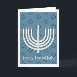 Lycklig Hanukkah Menorah/David mönster 2:s stjärna Helgkort<br><div class="desc">En blå och svart stjärna av David   lotus mönster med ljusa guld-menorah med guldljus.</div>