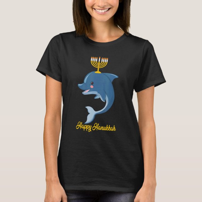 Lycklig Hanukkah Menorah Dolphin Boys Tonåringars T Shirt (Framsida)