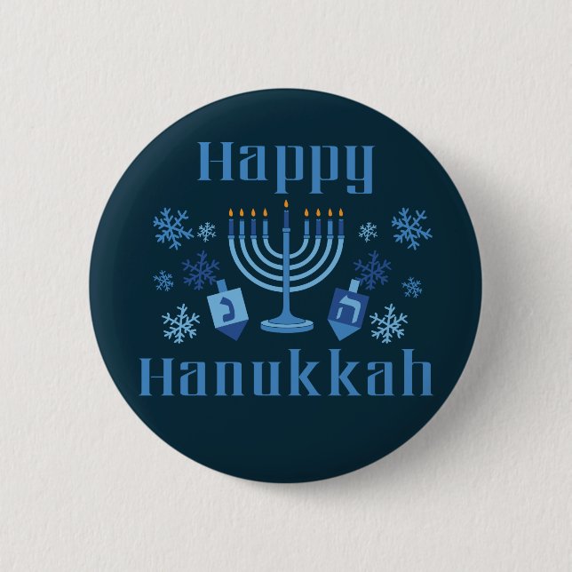 Lycklig Hanukkah Menorah Dreidel Festive Jewish Knapp (Framsida)